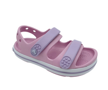 Load image into Gallery viewer, A pink Crocs Crocband Cruiser sandal with Velcro fastening and a non-slip sole.