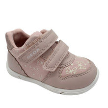 Load image into Gallery viewer, A pair of pink Geox Zapito shoes for kids with printed bows and metallic trim.