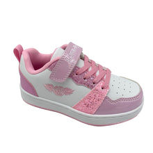Load image into Gallery viewer, A pair of Lelli Kelly Amalia casual shoes for girls, featuring glitter, pink and white colors, with a single velcro fastening and elastic laces.