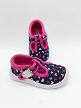 Load image into Gallery viewer, Startrite Wriggles Canvas T-Bar Navy/Pink Hearts