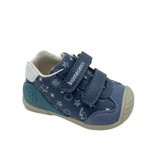 Load image into Gallery viewer, A petrol blue Biomechanics Lightning Star Shoe with double velcro straps, leather upper, lining, and insole, featuring a natural feeling sole and robust toe bumper.