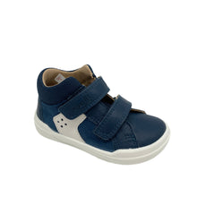 Load image into Gallery viewer, A child's navy and white casual shoe with double velcro strap.