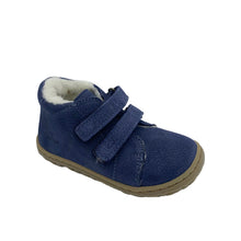 Load image into Gallery viewer, A blue ankle boot with a soft fleece lining and double velcro straps for easy wear.