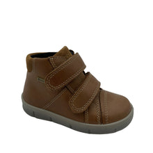 Load image into Gallery viewer, A brown leather ankle boot with a lace-up closure and a rubber sole.