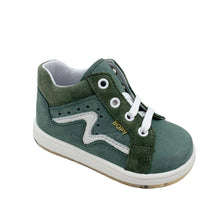 Load image into Gallery viewer, A green Bopy Rotaro shoe with white laces and a leather upper.