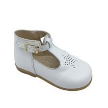Load image into Gallery viewer, A white Bopy Lactee shoe with leather upper and lining, featuring a classic buckle fastening and cut-out detail across the top.