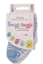 Load image into Gallery viewer, Snugabugz organic cotton socks packaging with cartoon characters on a white background