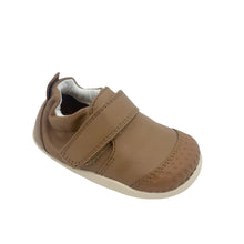 Load image into Gallery viewer, A caramel-colored Bobux Go Cruiser baby shoe with a single strap and a soft, flexible sole.