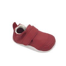 Load image into Gallery viewer, A red leather Bobux Go Cruiser with a single strap fastening, designed for toddlers.