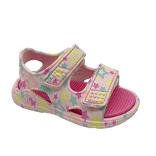 Load image into Gallery viewer, Pink children's sandal with star pattern on a white background
