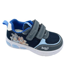 Load image into Gallery viewer, Navy blue children's shoe with gray straps on a white background
