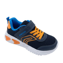 Load image into Gallery viewer, Navy and orange sneaker with Geox branding on a white background
