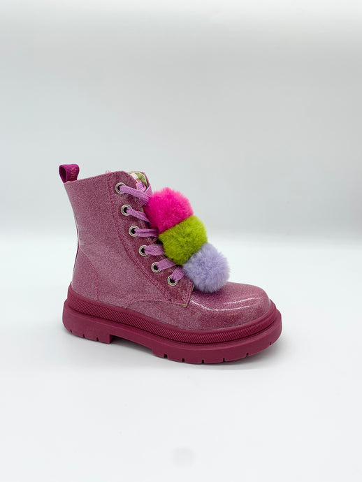 Agatha Ruiz De La Prada Glitter Pom Pom Ankle Boot Rosa shoe girl Dublin 