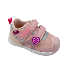 Load image into Gallery viewer, Pink children's shoe with a heart design on a white background
