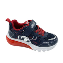Load image into Gallery viewer, Navy and red sneaker with white sole on a light gray background
