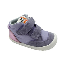 Load image into Gallery viewer, Purple children's shoe with a pink heel on a white background
