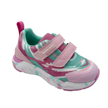 Load image into Gallery viewer, Pink and green children's sneaker on a white background
