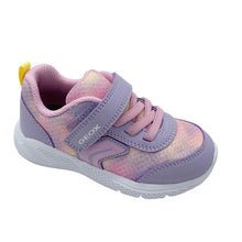Load image into Gallery viewer, Purple and pink sneaker with Geox logo on a white background

