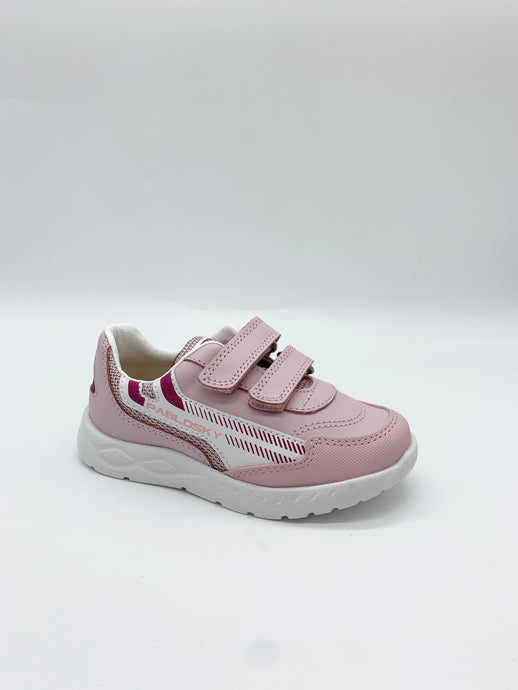 Pablosky white pink trainer shoe girl Dublin double Velcro 