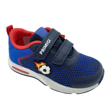 Load image into Gallery viewer, Blue children's sneaker with red accents on a white background
