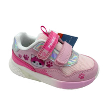 Load image into Gallery viewer, Pink children's shoe with a cat design on a white background
