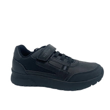 Load image into Gallery viewer, Black sneaker with velcro straps on a white background
