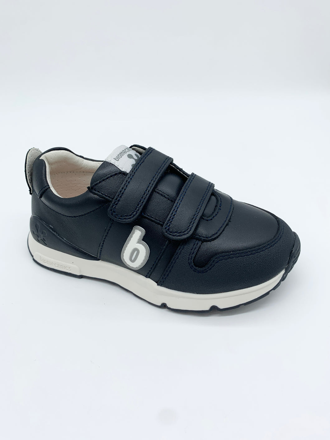 Biomecanics B Logo Leather Trainer Navy/Azul Marino 231006-A089