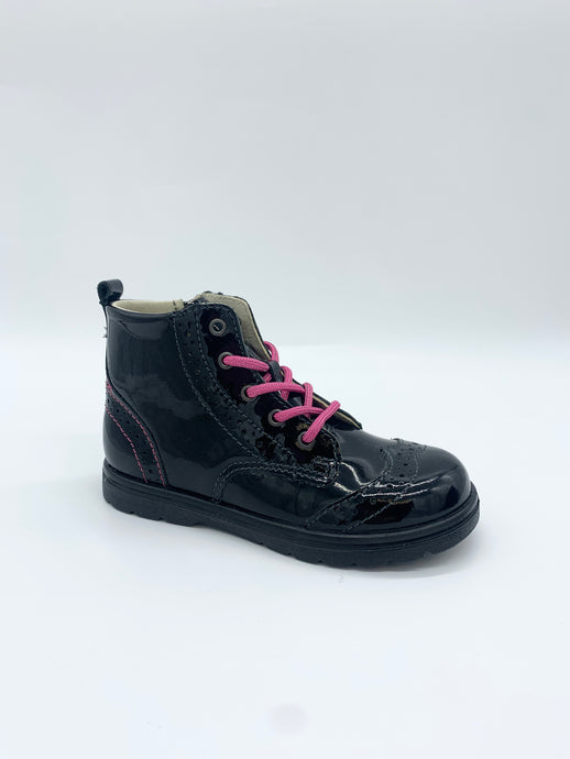 Ricosta Black pink patent leather ankle boot girl Dublin 