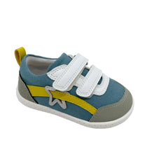 Load image into Gallery viewer, Children's shoe with a yellow and gray design on a white background
