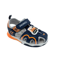 Load image into Gallery viewer, Navy and orange sandal with 'Primigi' branding on a white background
