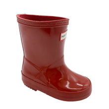 Load image into Gallery viewer, Red glossy rain boot on a white background
