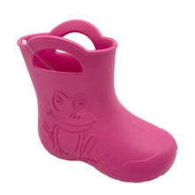 Load image into Gallery viewer, Pink children's rain boot with a frog design on a white background
