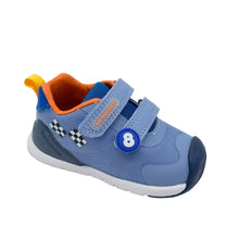 Load image into Gallery viewer, Blue children's shoe with a checkered pattern and number 8 on a white background
