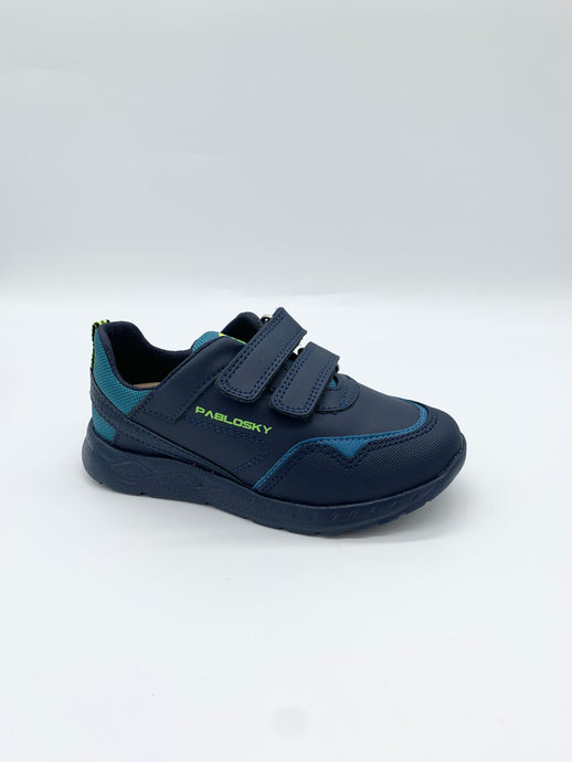 Pablosky navy turquoise trainer runner shoe boy double Velcro Dublin 