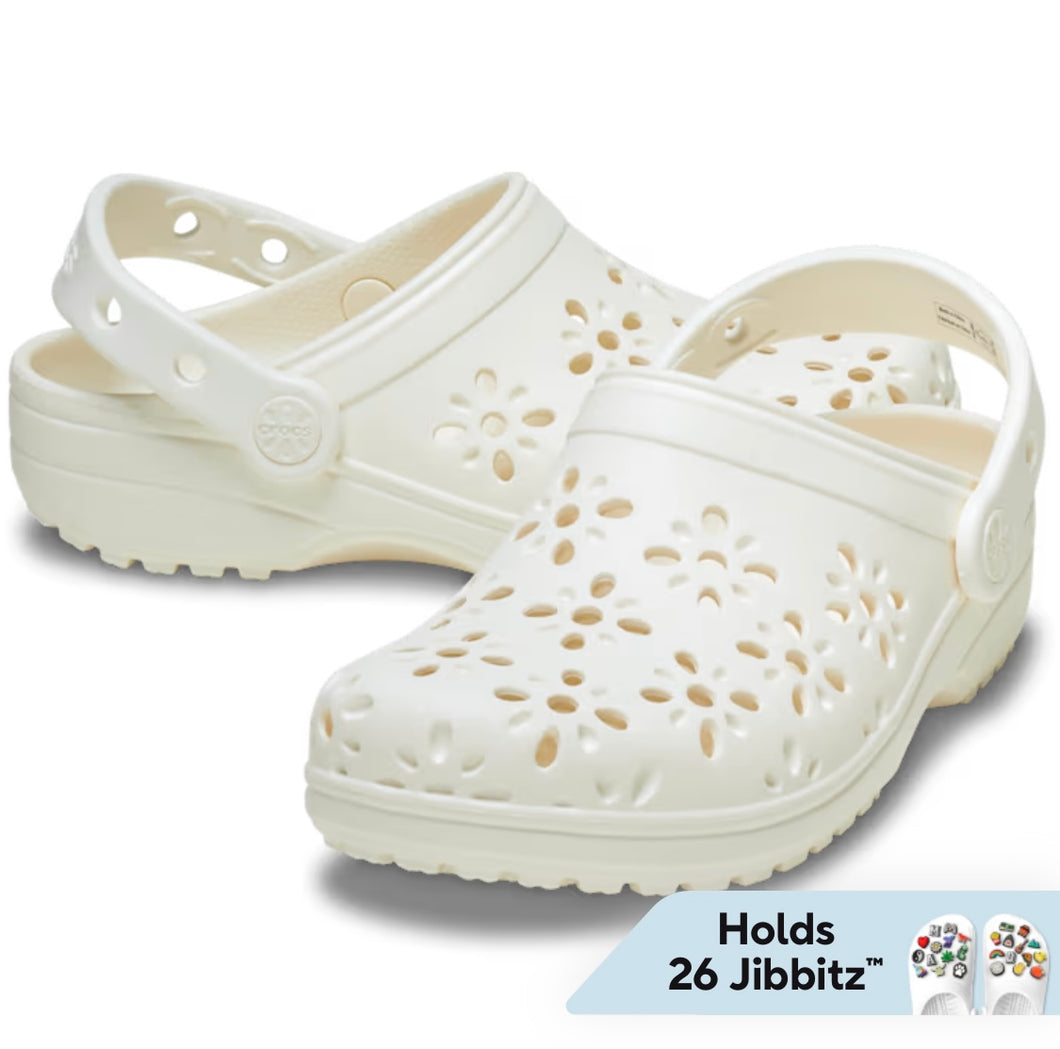 Crocs Classic Floral Cut-Out Clog Chalk White