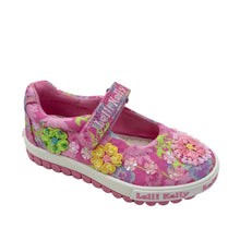 Load image into Gallery viewer, Pink children's shoe with floral design on a white background
