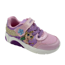 Load image into Gallery viewer, Pink and purple children's shoe with character design on a white background
