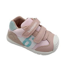 Load image into Gallery viewer, Pink and beige children's shoe with 'biomecanics' branding on a light gray background
