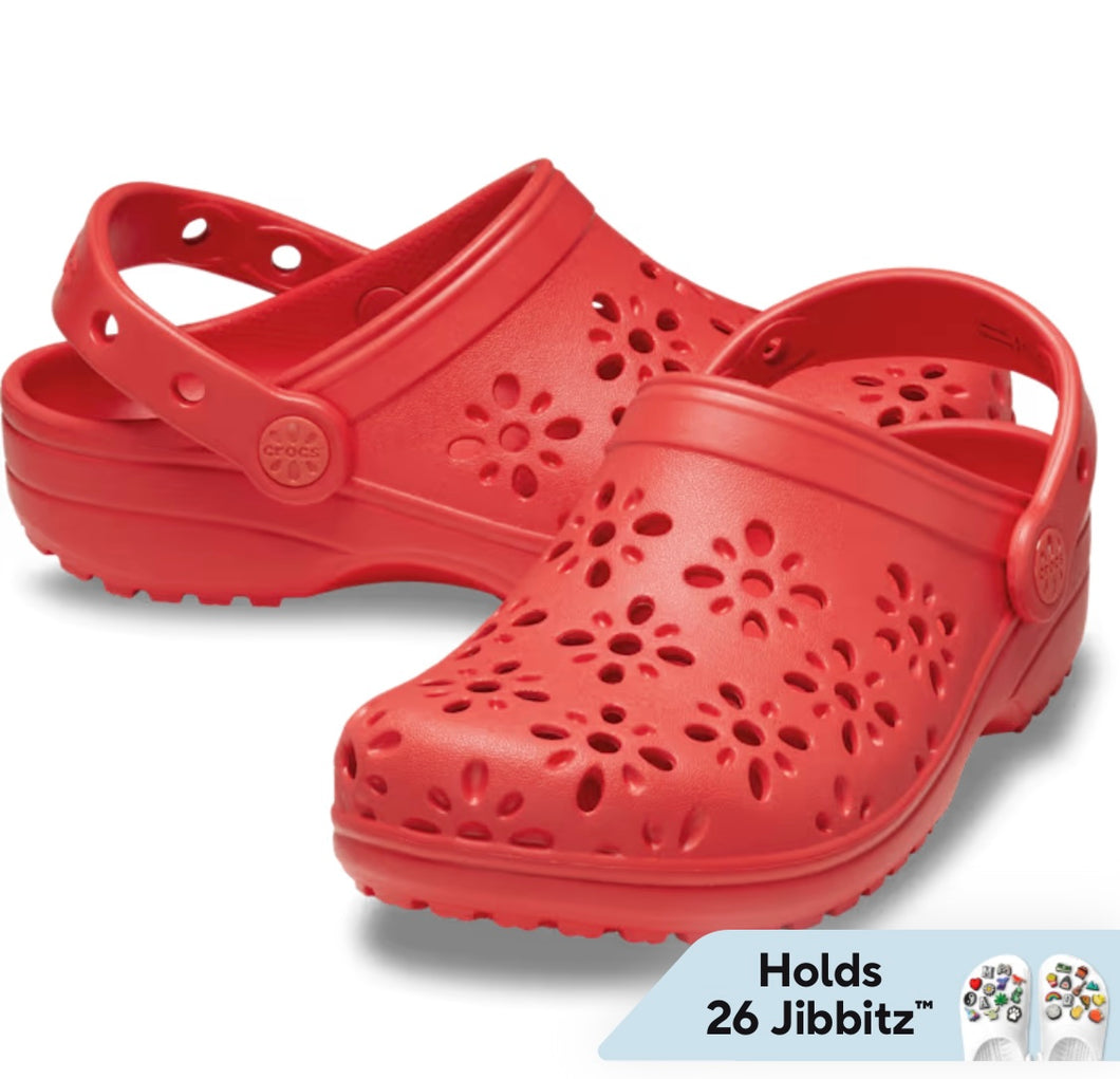 Crocs Classic Floral Cut-Out Clog Cherry Red