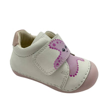 Load image into Gallery viewer, Baby shoe with purple accents on a white background
