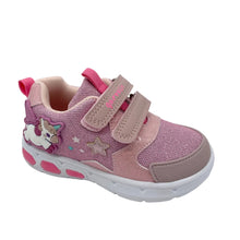 Load image into Gallery viewer, Pink children's sneaker with cartoon designs on a white background
