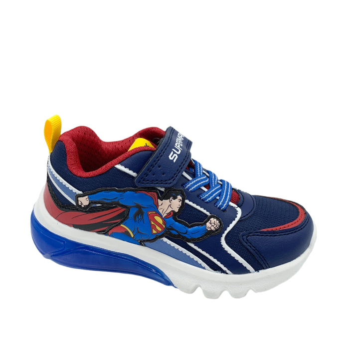 Children's Superman-themed shoe on a white background