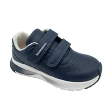 Load image into Gallery viewer, Navy blue children's shoe with velcro straps on a white background
