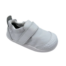 Load image into Gallery viewer, Gray children&#39;s shoe with velcro strap on a light gray background
