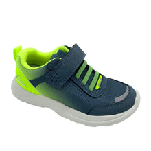 Load image into Gallery viewer, Navy and green children's shoe on a white background
