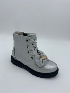 Lelli Kelly Fuzzy Bear Ribbon Lace Boot Silver