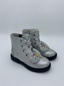 Lelli Kelly Fuzzy Bear Ribbon Lace Boot Silver