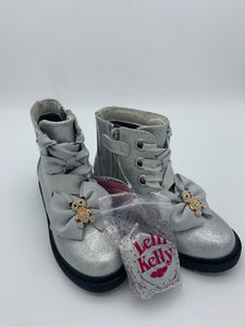 Lelli Kelly Fuzzy Bear Ribbon Lace Boot Silver